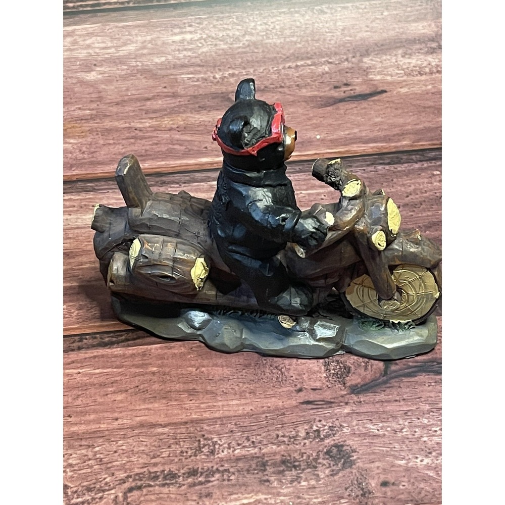 Bear Motorcycle Biker Figurine, 4.0" H - brown and black - Picture 3 of 8